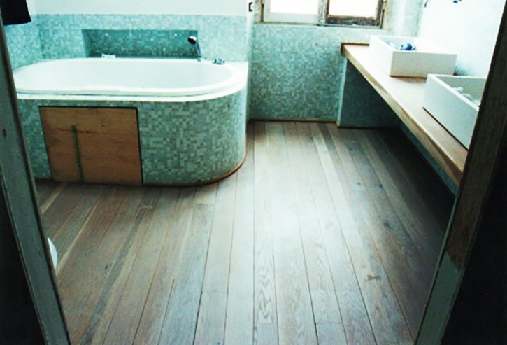 Whitewashed parquet with oil finish Wood flooring finished with oil and wax impregnation